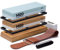 MIDO Professional Abrasive Kitchen Knife Sharpening Stone, 4 Grit Sizes 400/1000/3000/8000, Whetstone Set with Non-Slip Wood Base and Flattening Stone