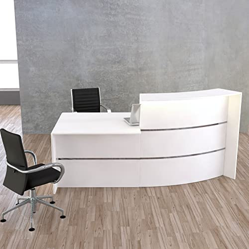 Schrank & Stuhl | Empfangstheke Surround mit Beratungsplatz, Stauraumeinheit ohne Tür - Verkaufstheke für den Empfangsbereich, 112 x 231 x 122,5 cm (HxBxT), Weiß