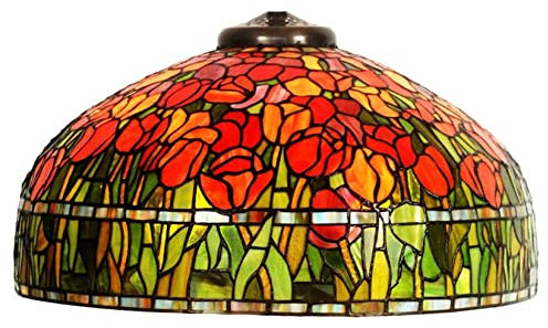 20 Zoll Buntglas rote Tulpe Blumen Lampe Schirm Ersatz nur Tiffany Stil Lampenschirm Vintage Lampe Abdeckung Zubehör passend für Tischlampe, Pendelleuchte, Deckenleuchte, Stehleuchten
