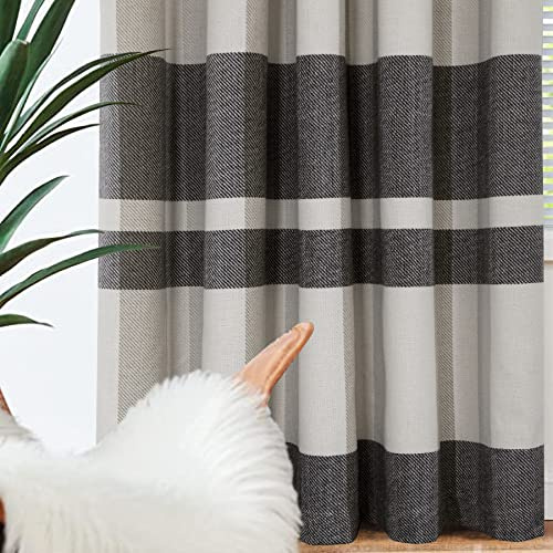always4u Cortinas opacas con aislamiento acústico y forro térmico,Cortinas de tartán para sala de estar, dormitorio, cortinas a cuadros de búfalo, color gris oscuro 140 × 245, juego de 2