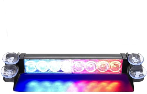 LED Stroboscopique Blanc et Ambre,Feux Stroboscopiques Intérieurs de Pare-Brise 8LED 4 Modes Stroboscope Clignotant Lampe D'urgence avec la ventouse pour 12V (Bleu Blanc)