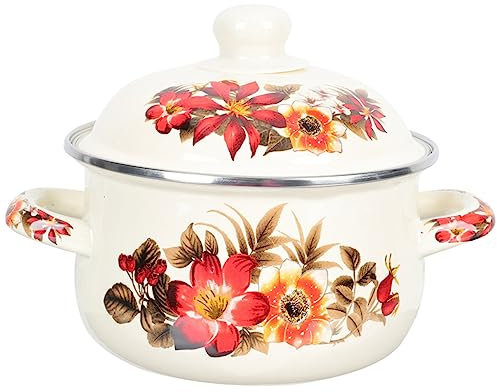 BESTonZON Retro Milk Pot Vintage Enamel Pot for Cooking Soups Stews Kitchenware for Home Use Random Pattern