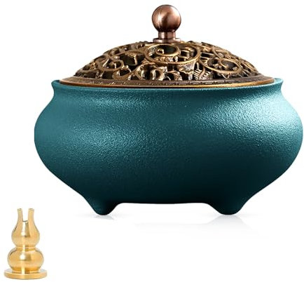 Coil Incense Burner， Ceramic Cone Incense Burner Holder Suitable for Incense/Cone/Coil/Stick, Sage, Mosquito Incense, and Charcoal. Incense Holder+Fireproof Cotton Inside.