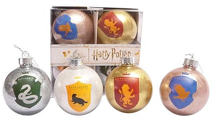 Ciao Set of 4 Harry Potter Hogwarts Houses Glitter decoupage Christmas Tree Balls (Ø8cm) Officially Licensed Wizarding World in giftbox