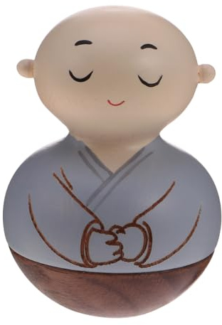 TEHAUX Wooden Tumbler Monk Decoration Grey Handmade Desktop Ornament Creative Table Toy for Home and Office