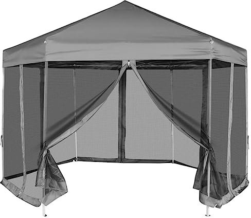 Tendone per Feste Tenda Garage Gazebo Professionale Gazebo Esagonale Pop-Up con 6 Pareti Grigio 3,6x3,1 mAdatto per matrimoni, all'aperto, giardino, feste
