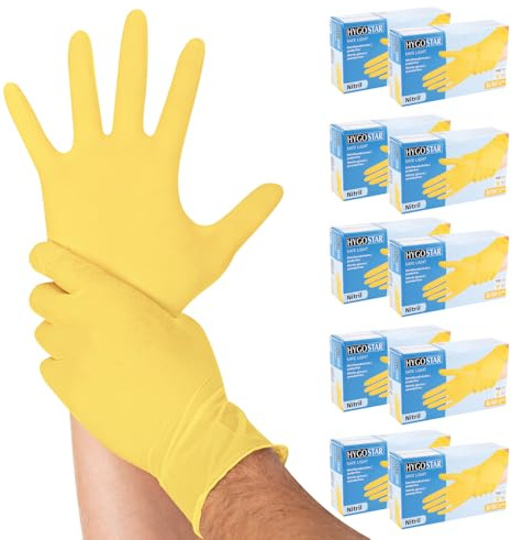 FRANZ MENSCH 1000x Hygostar Einweghandschuhe Safe Light, Einmalhandschuhe Größe S, reißfeste Nitrilhandschuhe, puderfrei, latexfreie Gummihandschuhe, Handschuhe Einweg, Gelb in XS, S, M, L, XL & XXL