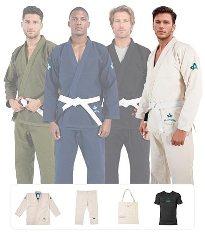 All Around Premium Brazilian Jiu Jitsu Gi Set für Herren – BJJ Gi Jacke, Hose und Rucksack – 100% Baumwolle – 450 g, Cremeweiß, A3