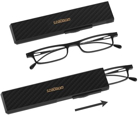 SZEOEOM Lunettes de Lecture Pliantes Ultra Minces Femmes Hommes Légères TR90 Lecteurs d'Ordinateur Compacts Anti-Pliables Portables Étui Plat Robuste Noir +2.0 (Noir, 3.5, Dioptres)