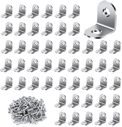 VFANDV Équerre de Fixation 50 Pièces, 20x20mm Équerre Métal avec 100 pièces Vis Equerre Assemblage Inox Equerre de Fixation Angle Droit Support pour la Fixation et la Réparation de Meubles