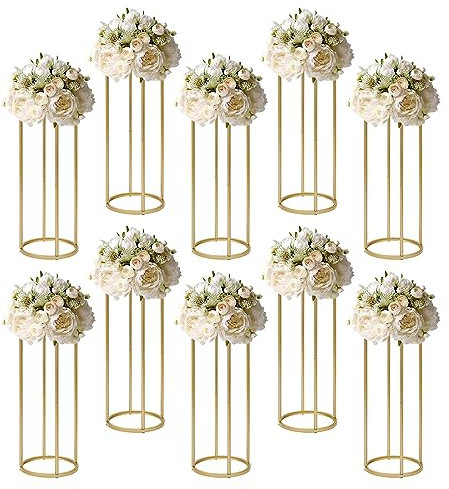 JAYEUW 10Stück Metall Goldene Vasen 80cm Goldvasen für Blumenarrangements zylindrische Blumenvasen für Hochzeitsfeiern Zuhause Party