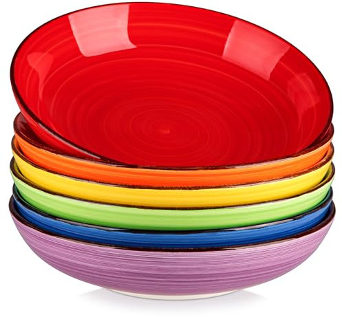 vancasso Bonita Large Pasta Bowls Set of 6, 50 oz Ceramic Salad Bowls, Microwave & Dishwasher Safe Soup Bowl, Serving Bowl for Kitchen and Dinner, Warm Color