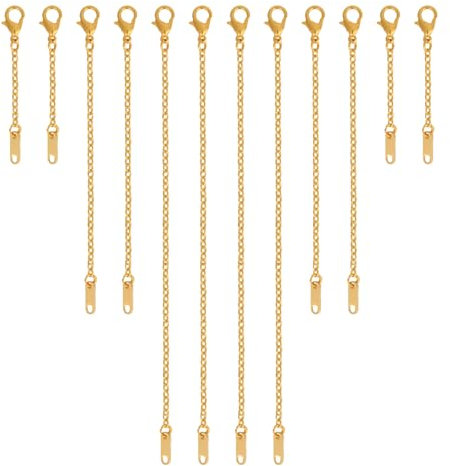 12pcs Necklace Extender Chains, 18K Gold Extender Chain Set, 3/5 / 8 Inches Stainless Steel Bracelet Extender Extension Chains for Jewelry DIY Making (Gold)