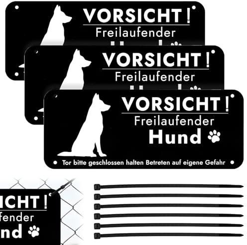 Vorsicht Hund Schild, 3 Stück Warnschild Hund, Achtung Hund Schild, Warnung vor Dem Hund Schilder, 25X10Cm Reflektierende Aluminium Hundeschilder Warnung, mit 12 Kabelbinder, Innen und Außen Anwendbar