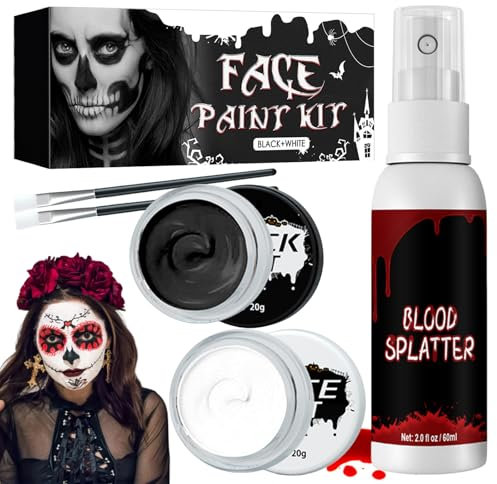 Maquillaje para Halloween, color blanco y negro, maquillaje de Halloween, maquillaje teatral, juego de maquillaje para niños, pintura facial para adultos, niños, esqueleto, vampiro, payaso, maquillaje