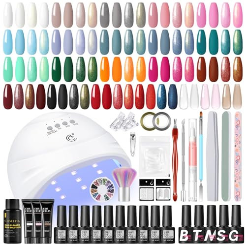 COSCELIA Kit d'ongles semi-permanents, 20 + 5 vernis à ongles semi-permanents avec lampe UV, 3 kits gel d'extension d'ongles set manucure semi-permanente