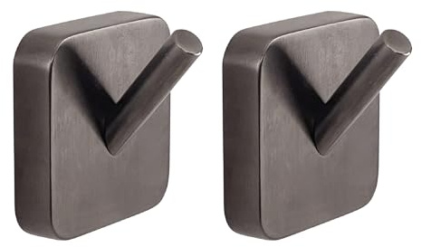 Gedy Tonga Set 2 Perchas Baño Pared 4,7x3,1x4,9cm Acero Inox y Cromall Gun Metal PVD, Ganchos con Tornillos y Biadhesivo Incluidos