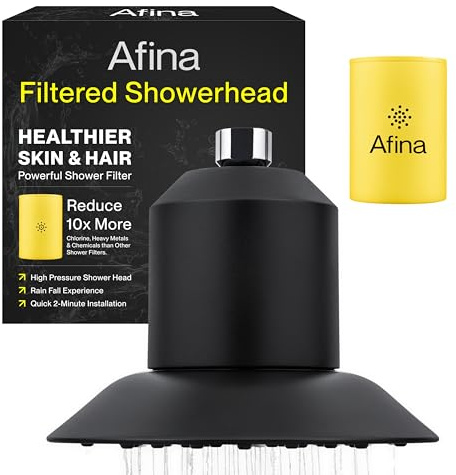 Afina Filtered Shower Head - Water Softener Showerhead with KDF-55 Shower Filter for Hard Water - High Pressure Rain Fall Experience - Universal Fit - Matte Black