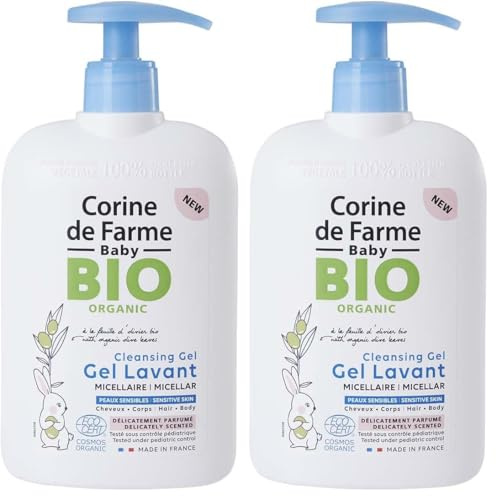 Corine de Farme - Gel Micelar Perfumado para Cuerpo y Cabello Bebé - Fórmula con Extracto de Hoja de Olivo Ecológico - Cosmético Natural - Pieles Sensibles - 500ml (Paquete de 2)