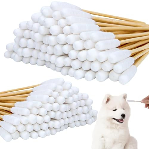 Wattestäbchen für Hunde,Ohrenstäbchen Hunde 2 Größe Ohrreiniger Wattestäbchen für Hunde, Katzen, Pferde, Zahnreinigung, Ohrenreinigung(200 Stück, 15,12cm)