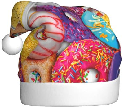 sttung Weihnachtsmütze für Erwachsene, Kaffee- und Donut-Druck, Weihnachtsmann-Kostüm, Accessoire, klassische Weihnachtsmann-Kopfbedeckung, für Herren und Damen
