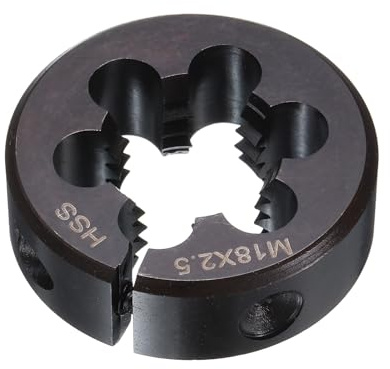 sourcing map Runde Schneideisen M18 x 2,5 metrisches Gewinde, 38 mm Außendurchmesser, verstellbar, rechts, Hochgeschwindigkeitsstahl (HSS), runde Schneideisen für Gewindereparatur
