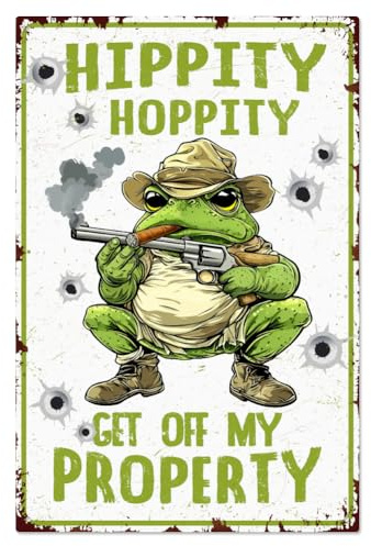WADORN Frosch Zimmer Zeichen Lustige Metall Zinn Zeichen Vintage Zimmertür Dekor Hippity Hoppity Schild „Get Off My Property“ „Betreten Verboten“ Warnschild Frosch Wanddekoration 20x30cm