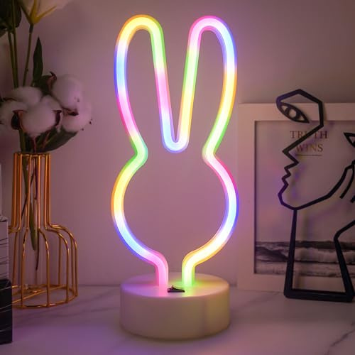 Hasenlichter, Regenbogenfarben Neonschilder, Batterie/USB, LED-Nachtlichter für Zimmer, Party, Hochzeit, Geburtstag, Festival, Dekoration