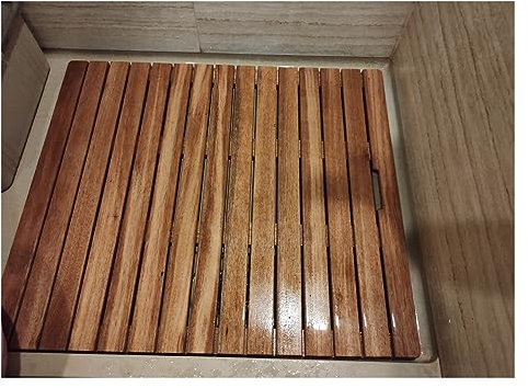 Caillebotis de Douche en Bois de Teck, Tapis de douche antidérapant en bois de teck pour salle de bain/camping-car/baignoire, grand tapis de sol surélevé robuste de 21, 24, 27 pouces, plate-forme en