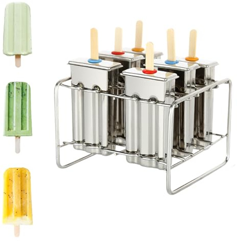 Lot de 6 moules à glace en acier inoxydable rainurés avec support (rond et plat) (style C)