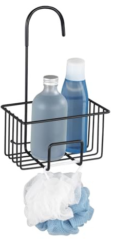 WENKO Dusch-Caddy Mod. Milito hängender Edelstahl Duschkorb Badezimmer Duschablage schwarz transparent rostfrei zur Organisation 18 x 28,5 x 13 cm