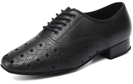 ZYXWVU Scarpe da Ballo da Americano Uomo Nero Tacco Basso Lacci Scarpe per Pratica Salsa Latina Tango, 46 EU