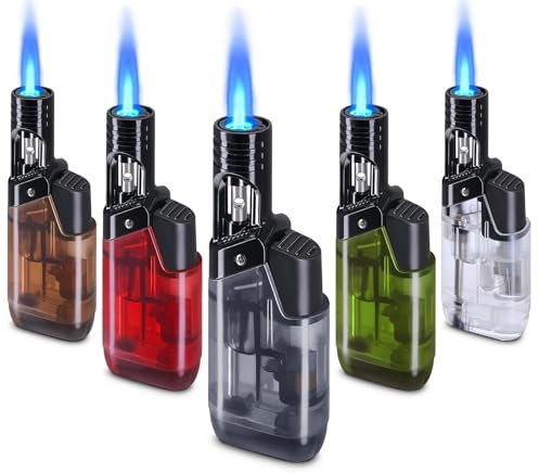 Winddichte Taschenlampenfeuerzeuge, 5er-Pack | Klares Sichtfenster for den Brennstoff | Tragbares Butan-Jet-Feuerzeug for Camping, Kerzen, Notfälle (Brennstoff Nicht im Lieferumfang enthalten)