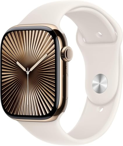 Apple Watch Series 9 [GPS + Cellular, 41mm] - Gold Stainless Steel Case with Starlight Sport Band, M/L (Renewed)