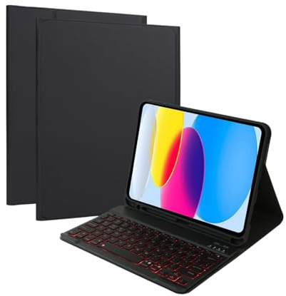 Funda con Teclado para iPad 10,2 Pulgadas 2021 9th / 2020 8th / 2019 7th generación, Funda con Teclado inalámbrico Desmontable con retroiluminación en 7 Colores y Soporte para lápiz