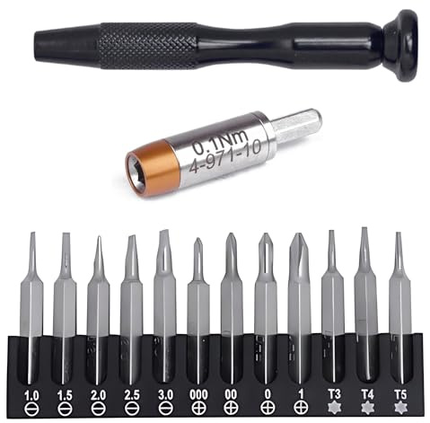 BERNSTEIN Torque Line Drehmoment Set | Drehmoment-Adapter 0.5 Nm für C4 Bits (4 mm Sechskant) + ESD Bit Halter ableitfähig für 4mm (5/32 Zoll) 6kt Bits + 12 tlg. Schraubendreher Satz
