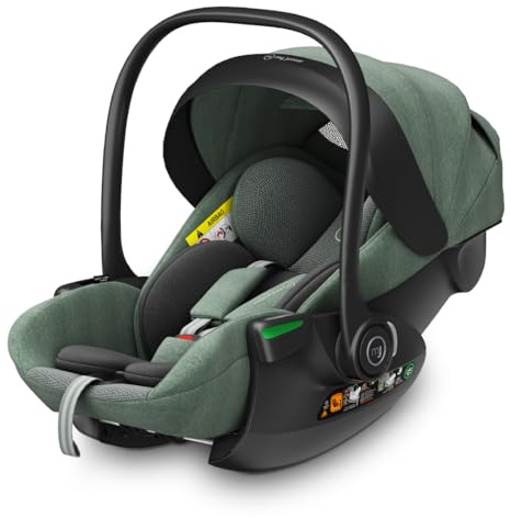 my junior® AURAᵉʳᵍᵒ i-Size Babyschale Autokindersitz mit 170° Liegeposition, 6-stufige Memory-Schaum Kopfstütze, 40-87 cm, bis 13 kg (Green)