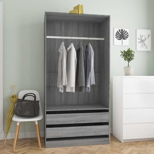 Frdhee Eckkleiderschrank Wohnzimmerschrank,Kleiderschrank Grau 100x50x200 cm Holzwerkstoff,Garderobenschrank für Kleidung Hut Bettwäsche und Steppdecke