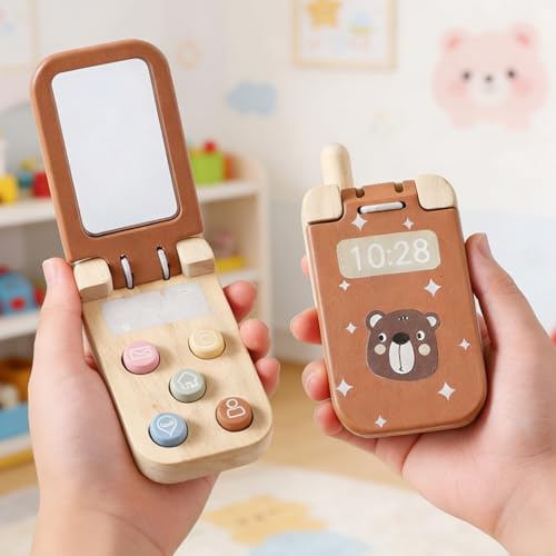 Jessruly Toy Flip Phone – Interactive Play Phone with Mirror, Montessori Learning Keys & Sensory Touch Design for Imaginative Play