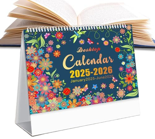 Calendario da tavolo in piedi 2025-2026,Calendario da tavolo 2025-2026, mensile d'arte, Da gennaio 2025 a giugno 2026, calendario di pianificazione per la scuola a casa, decorazione da