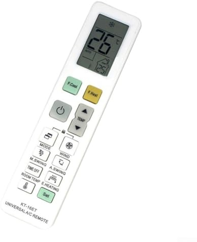 YobiLife Telecomando di ricambio per condizionatore d'aria KT-16E, universale, adatto a qualsiasi marca, interfaccia inglese, opzioni di segnale infrarosso e RF, alloggiamento ergonomico in ABS, lunga