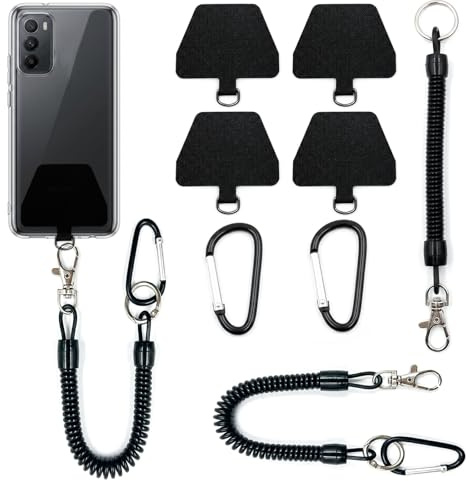ZhuPu 2 Sets Phone Bungee Cord, Anti Theft Strap with Carabiner, Coiled Leash with 4 Pads for Skiing and Hiking