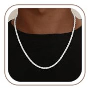 3mm Breit Rope Chain Kette Herren Silber Gold , S925 Over 46/51/56/61CM | Wasserfester Silberkette Herren 925 Sterling Silber über Schmuck Geschenk für Männer