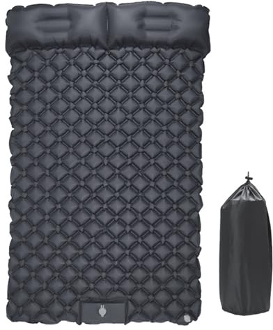 Dubbel liggunderlag for camping - självuppblåsande extra tjock for 2 personer, tjock campingmadrass med kudde, inbyggd fotpump for backpacking, vandring, resor, strand(grå)