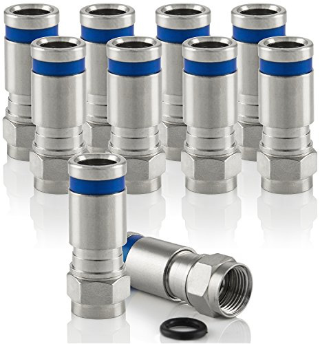 POPPSTAR connettori F a crimpare (10 pezzi) per cavo coassiale SAT (RG58, RG59, 5 mm, 7,5mm) Adattatori antenna stagni per cavi satellitari TV, argento
