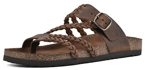 WHITE MOUNTAIN Hayleigh - Sandali da donna con plantare sagomato e intrecciato, modello confortevole, Marrone/Pelle, 5