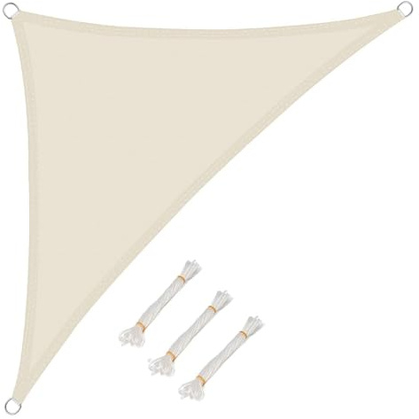 WOLTU Vela ombreggiante 5x5x7m in PES 160 g/m² Idrorepellente Tenda a Vela Parasole Triangolare Protezione Solare Respirante Anti UV Giardino Esterni Crema