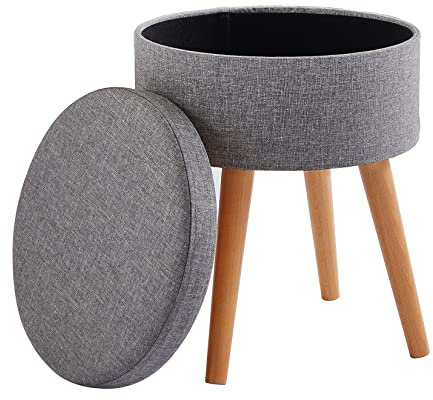 Zedelmaier Sitzhocker Aufbewahrungsbox Stuhl Ottoman Polstersitz aus Leinen und Massivholz (Grau)