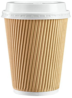 Comfy Package Gusto [12 oz. - 350 ml - 50 Sets] Insulated Kraft Ripple Paper Hot Cups, Disposable Coffee Cups with Lids - Ideal for Hot Beverages, Travel, and Office Use - Formerly