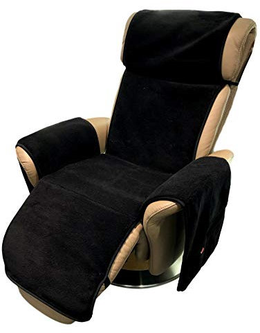 Alpenwolle Sesselschoner Relaxsessel anthrazit/schwarz mit Taschen 100% Wolle Kaschmiranteil